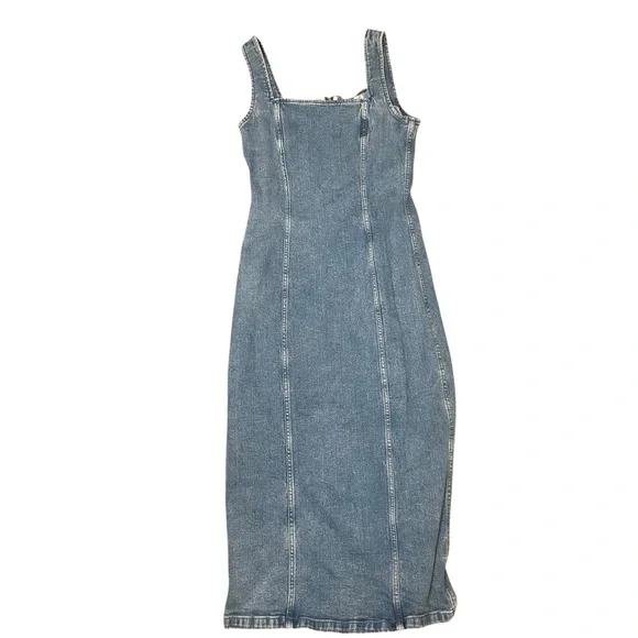 Abercrombie Denim Column Midi Dress size medium Jean sleeveless square neck - Picture 5 of 9
